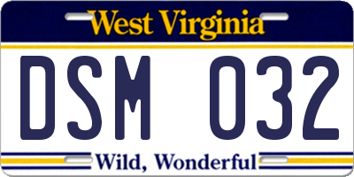 WV license plate DSM032