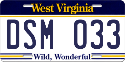 WV license plate DSM033