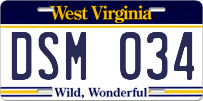 WV license plate DSM034