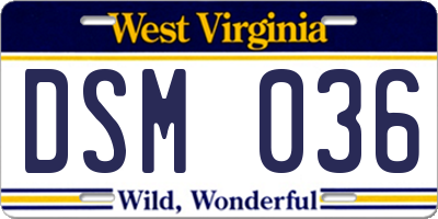 WV license plate DSM036