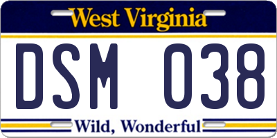 WV license plate DSM038