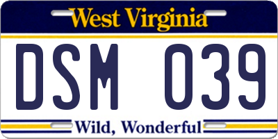 WV license plate DSM039