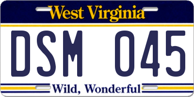 WV license plate DSM045