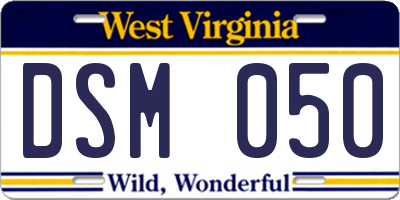 WV license plate DSM050