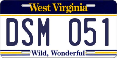 WV license plate DSM051