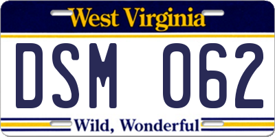 WV license plate DSM062