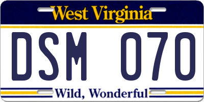 WV license plate DSM070