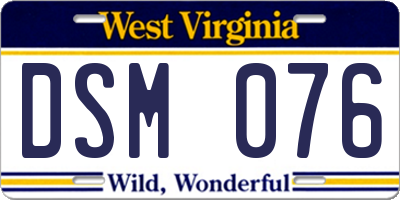 WV license plate DSM076