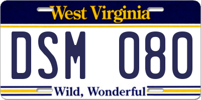 WV license plate DSM080