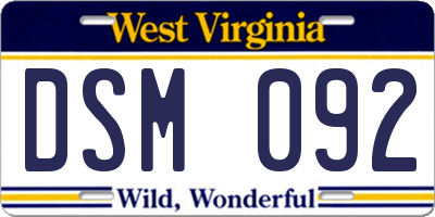 WV license plate DSM092