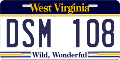 WV license plate DSM108