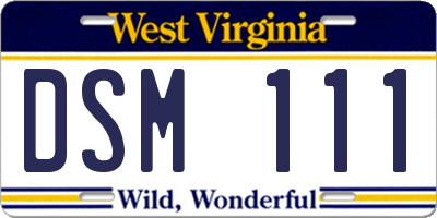 WV license plate DSM111