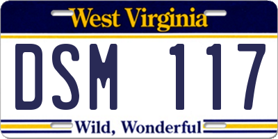 WV license plate DSM117