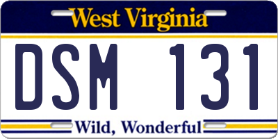 WV license plate DSM131