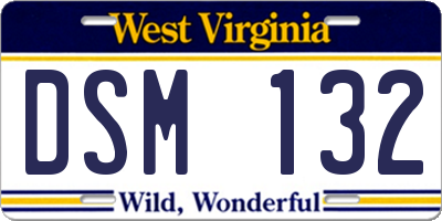 WV license plate DSM132