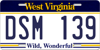 WV license plate DSM139