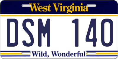 WV license plate DSM140