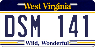 WV license plate DSM141