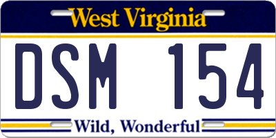 WV license plate DSM154