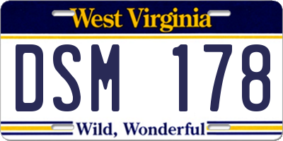 WV license plate DSM178