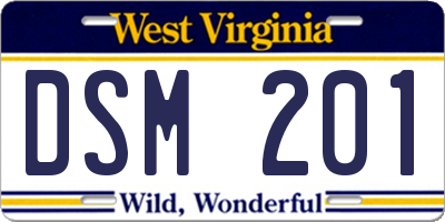 WV license plate DSM201