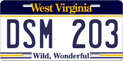 WV license plate DSM203