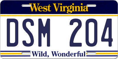 WV license plate DSM204