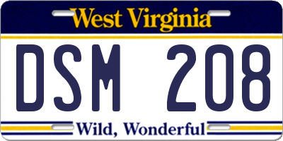 WV license plate DSM208