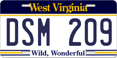 WV license plate DSM209