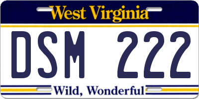WV license plate DSM222