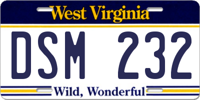 WV license plate DSM232