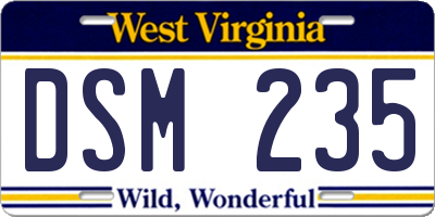 WV license plate DSM235