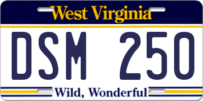 WV license plate DSM250