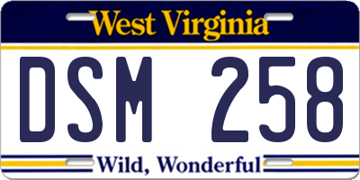 WV license plate DSM258