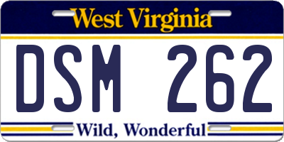 WV license plate DSM262
