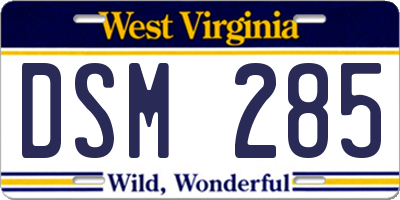 WV license plate DSM285