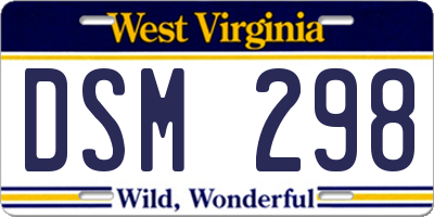 WV license plate DSM298