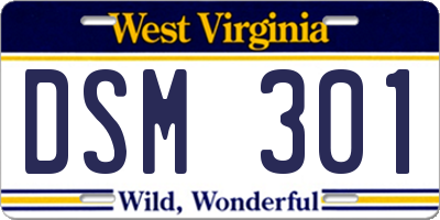 WV license plate DSM301