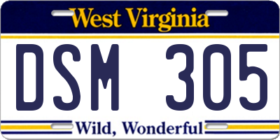 WV license plate DSM305