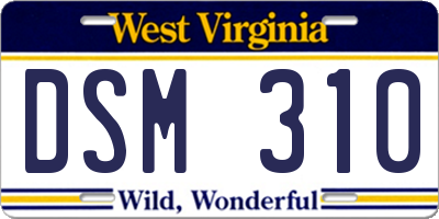 WV license plate DSM310