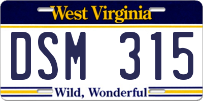WV license plate DSM315