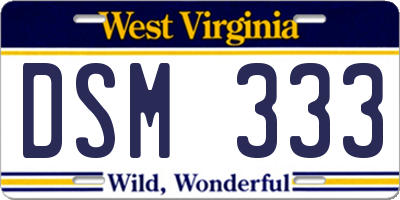 WV license plate DSM333