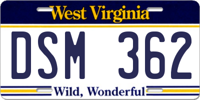 WV license plate DSM362