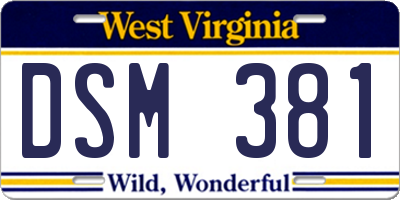 WV license plate DSM381