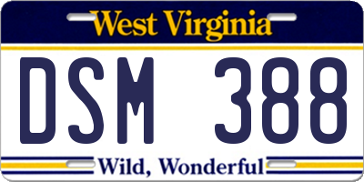 WV license plate DSM388