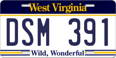 WV license plate DSM391