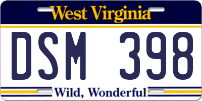WV license plate DSM398