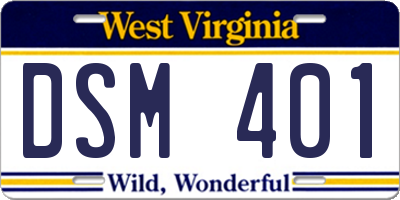 WV license plate DSM401