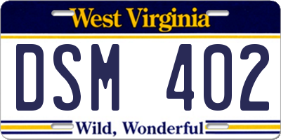 WV license plate DSM402