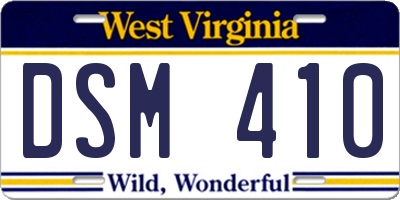 WV license plate DSM410